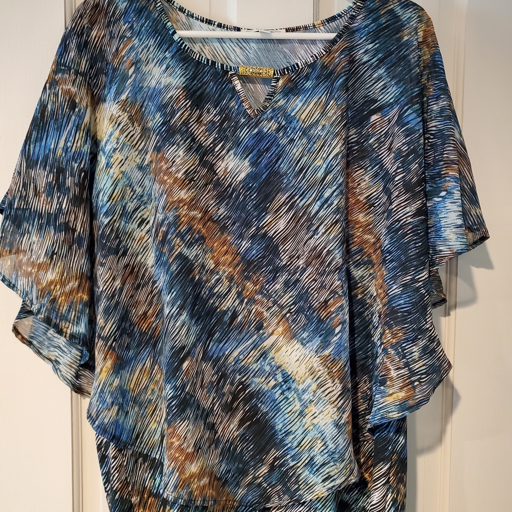 Notations Blue and Brown Patterned Blouse